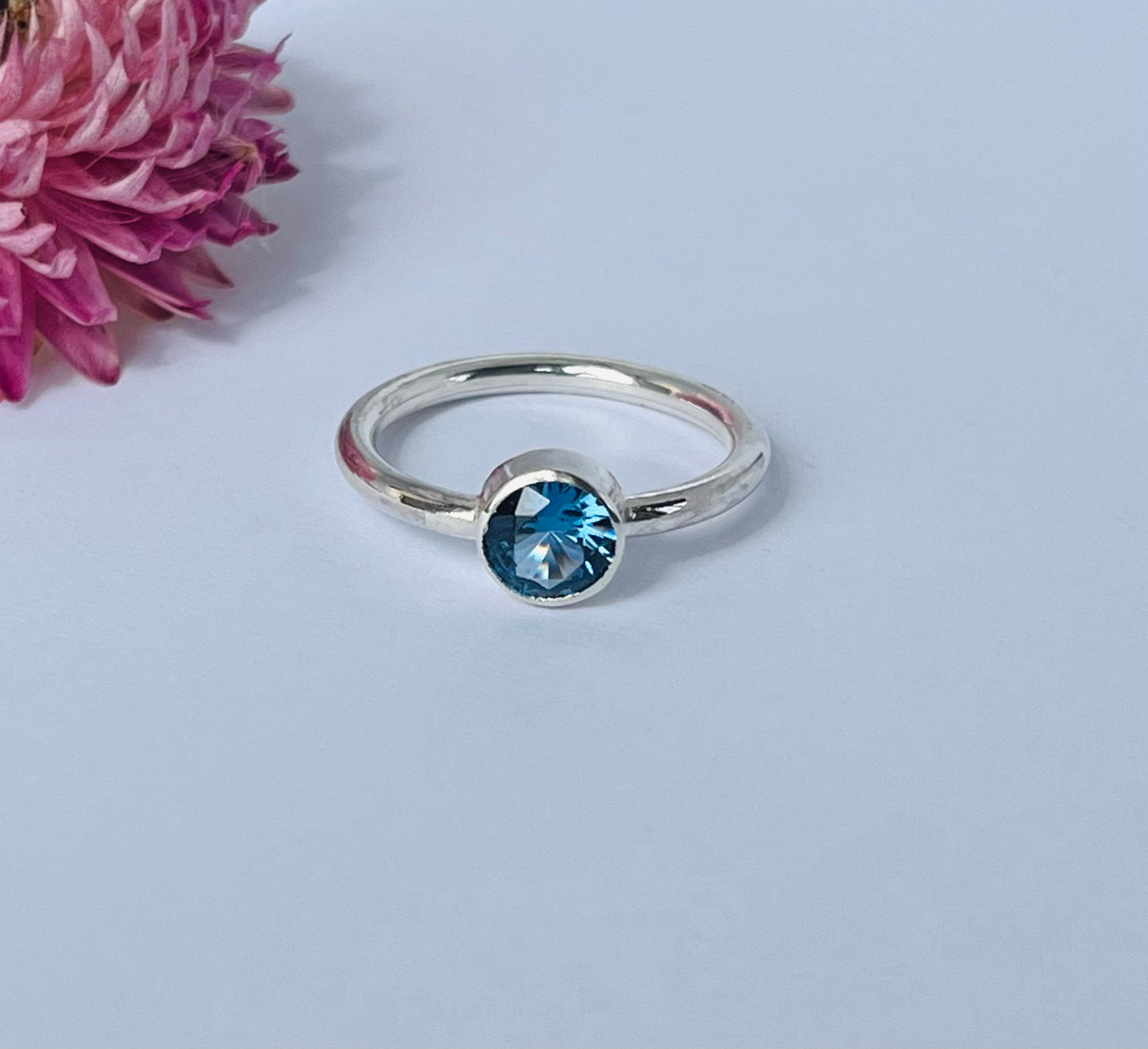 Blue Zircon Birthstone Ring