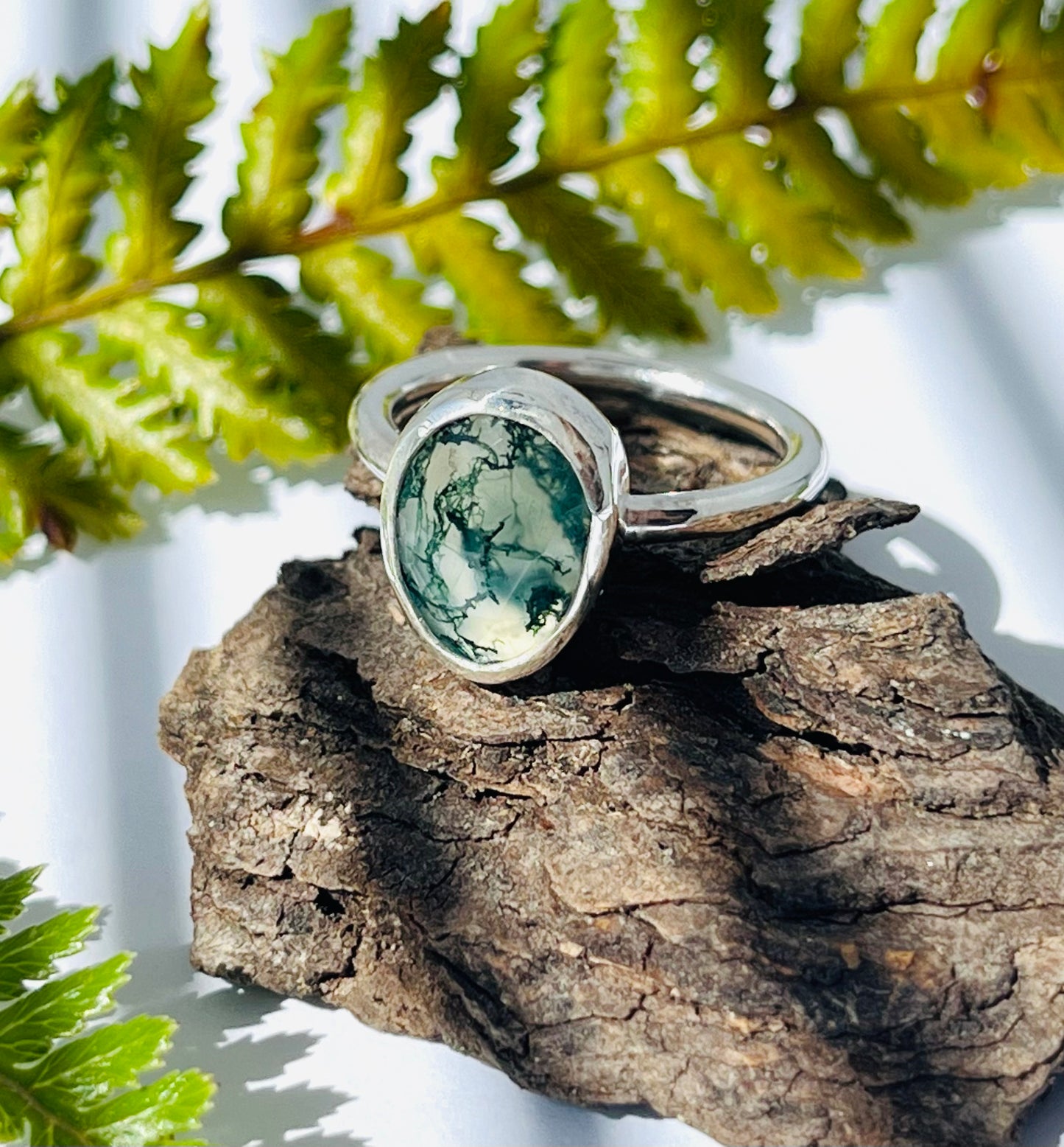 Faceted Moss Agate Ring