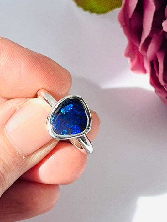 Australian Boulder Opal Sterling Silver Ring