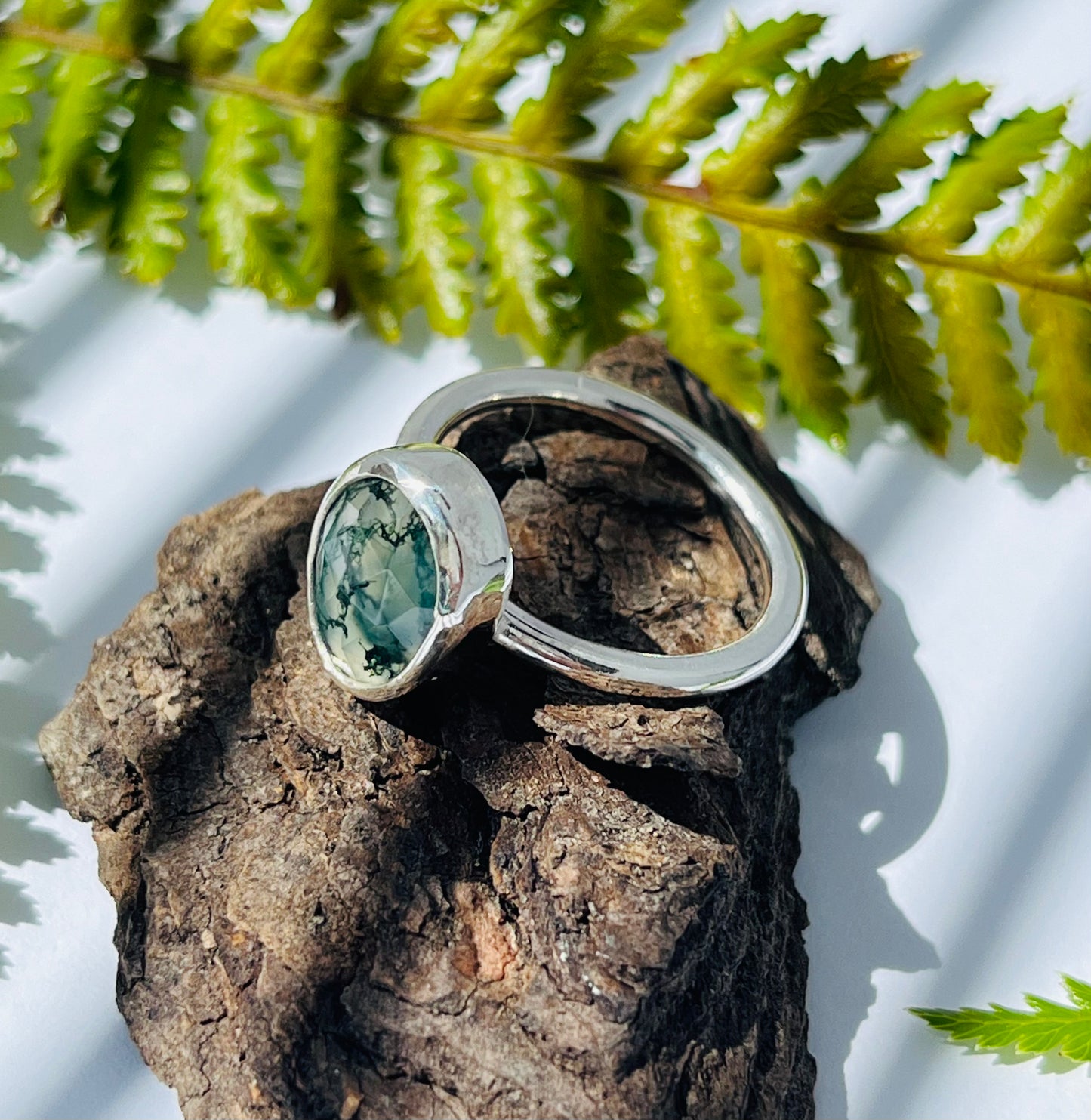 Faceted Moss Agate Ring