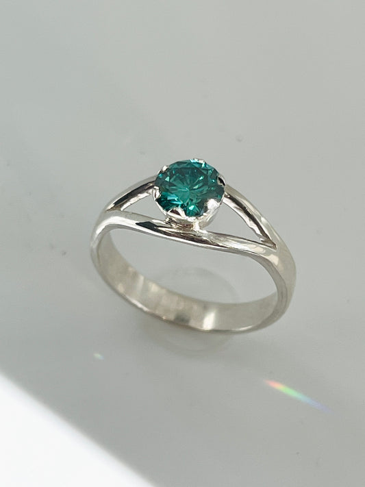 Green Moissanite and Silver Ring